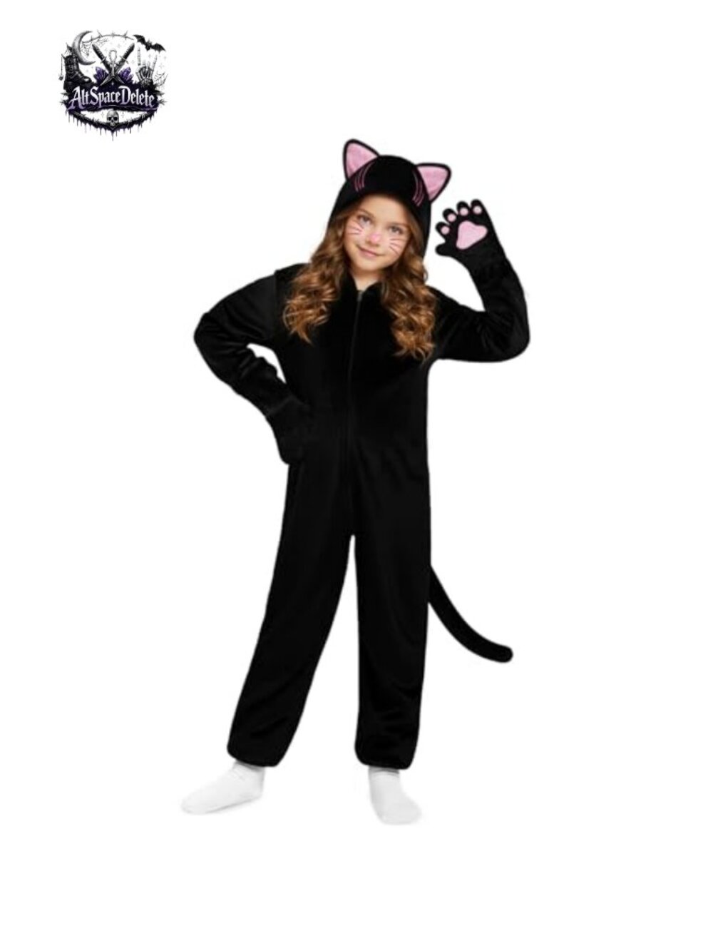 Kids Cat Costume Onesie Flannel Hooded Zip Halloween Pretend Play